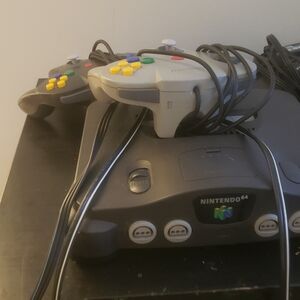 Nintendo 64 Black Console with Gray Controllers